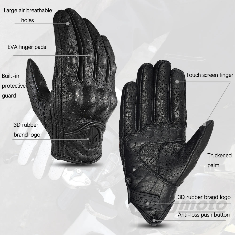 Retro Leather Motorcycle Gloves – Full Finger Protective & Breathable Moto Gloves