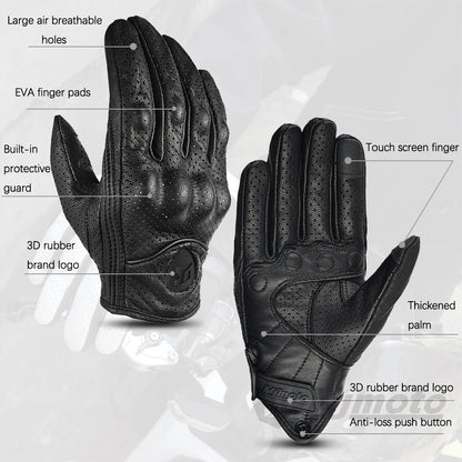 Retro Leather Motorcycle Gloves – Full Finger Protective & Breathable Moto Gloves