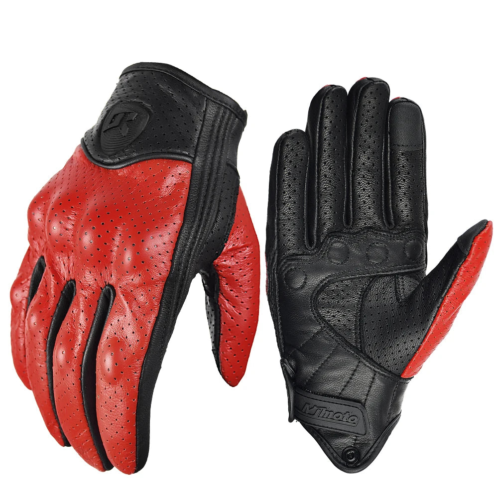 Retro Leather Motorcycle Gloves – Full Finger Protective & Breathable Moto Gloves