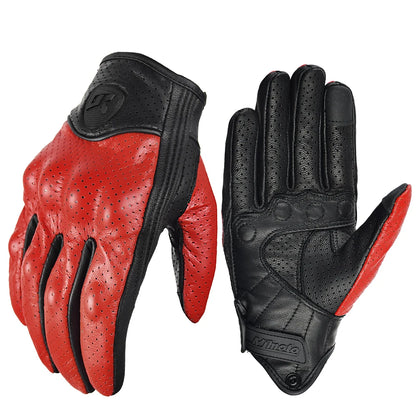 Retro Leather Motorcycle Gloves – Full Finger Protective & Breathable Moto Gloves