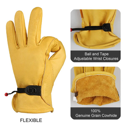 Leather Work Gloves for Men – Heavy Duty Yellow Cowhide Safety Gloves