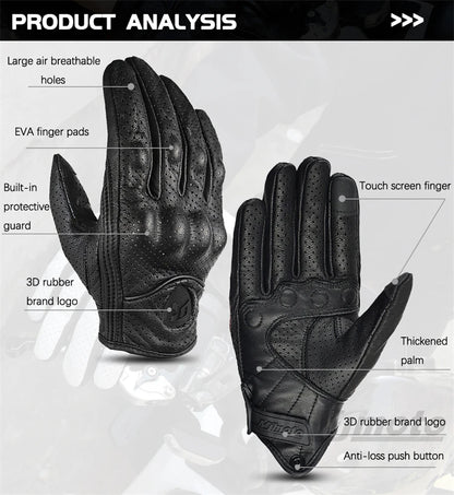 Retro Leather Motorcycle Gloves – Full Finger Protective & Breathable Moto Gloves