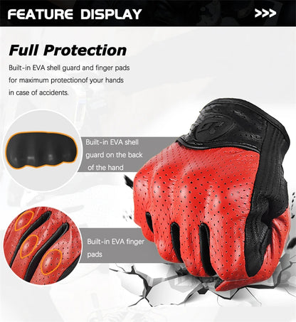 Retro Leather Motorcycle Gloves – Full Finger Protective & Breathable Moto Gloves