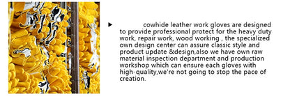Leather Work Gloves for Men – Heavy Duty Yellow Cowhide Safety Gloves
