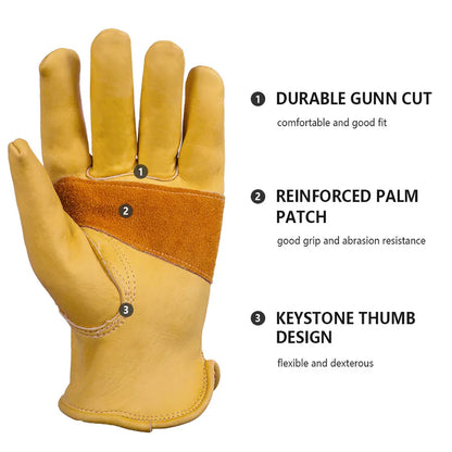 Leather Work Gloves for Men – Heavy Duty Yellow Cowhide Safety Gloves