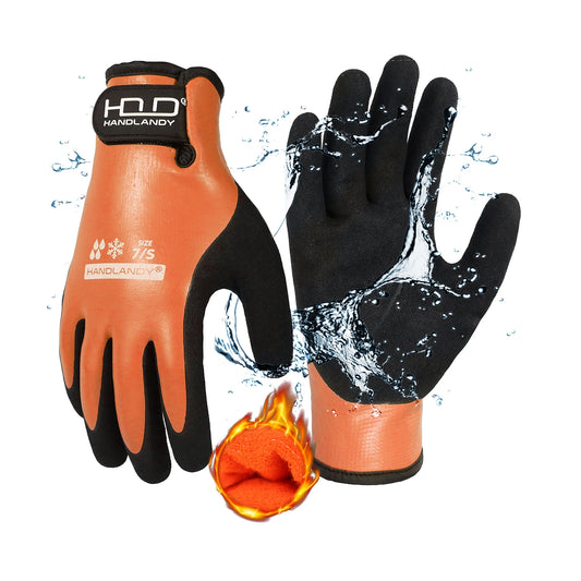 “Waterproof cold-weather work gloves with full rubber coating and warm lining for outdoor winter work.”