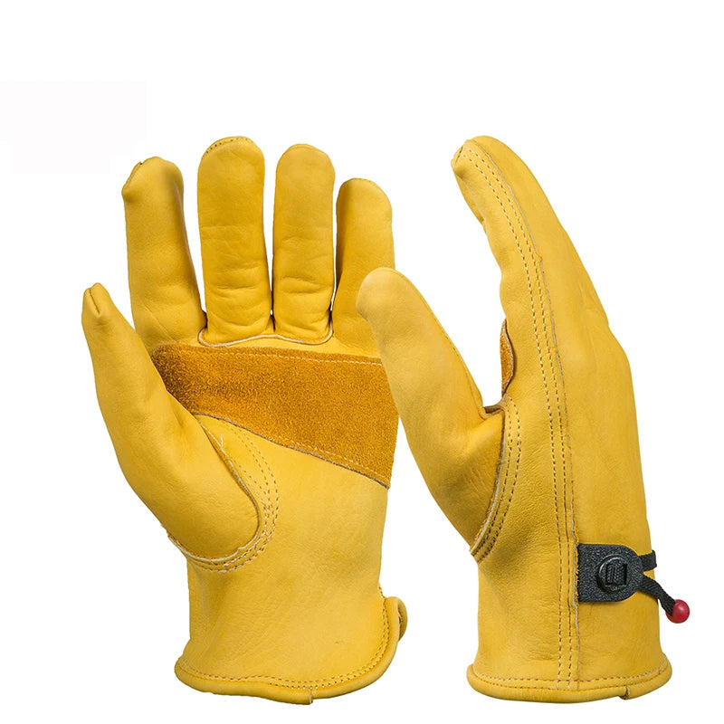 Leather Work Gloves for Men – Heavy Duty Yellow Cowhide Safety Gloves