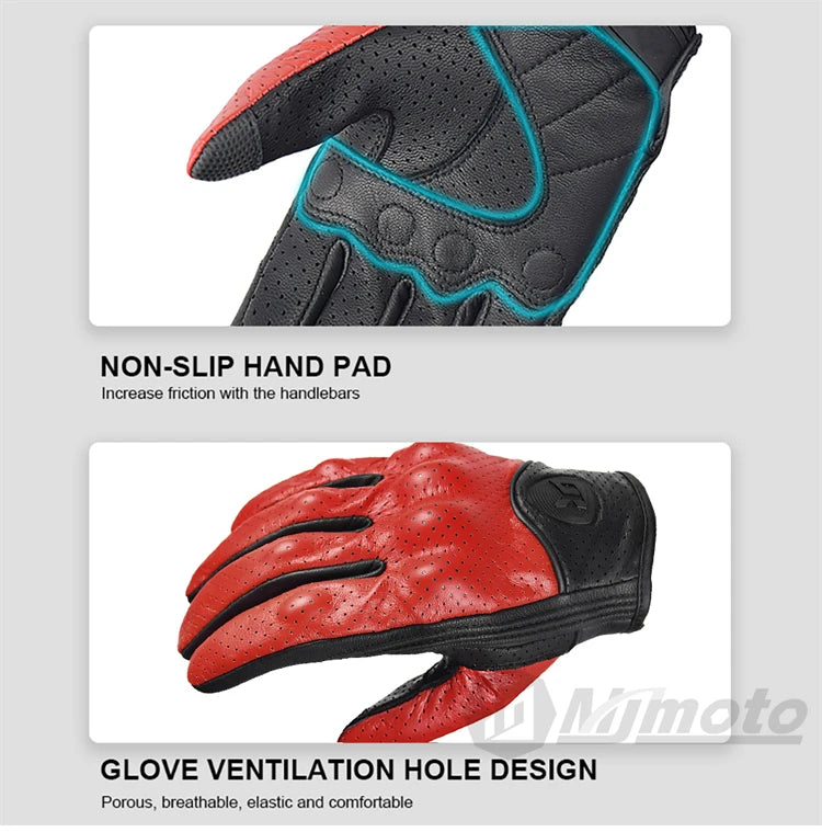 Retro Leather Motorcycle Gloves – Full Finger Protective & Breathable Moto Gloves