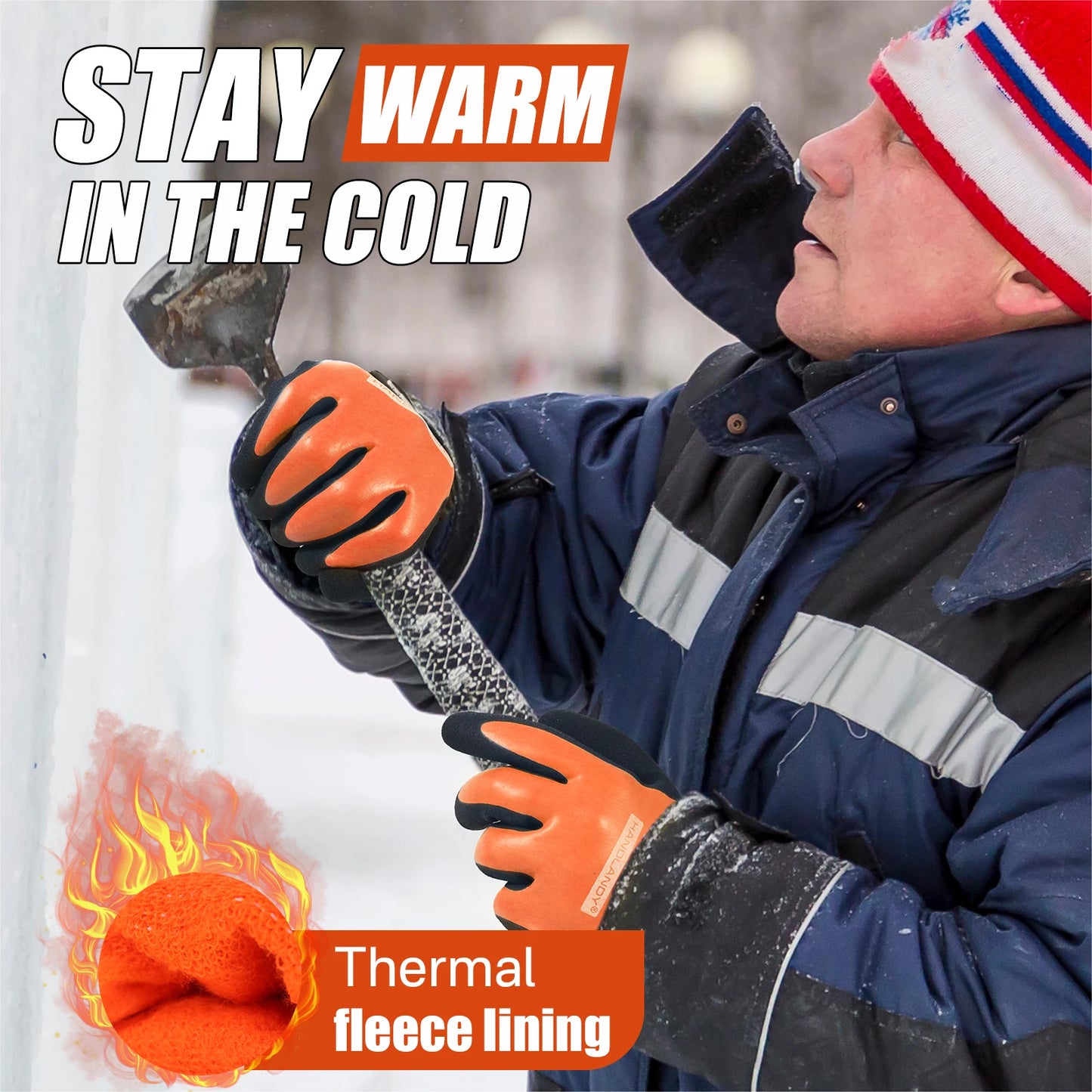 HANDLANDY Waterproof Cold-Weather Work Gloves – Fully Rubber-Coated, Warm Lining, Winter Outdoor Work Protection