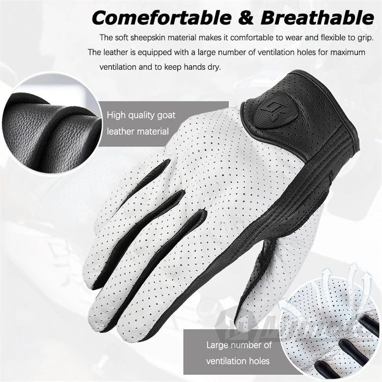 Retro Leather Motorcycle Gloves – Full Finger Protective & Breathable Moto Gloves