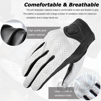 Retro Leather Motorcycle Gloves – Full Finger Protective & Breathable Moto Gloves