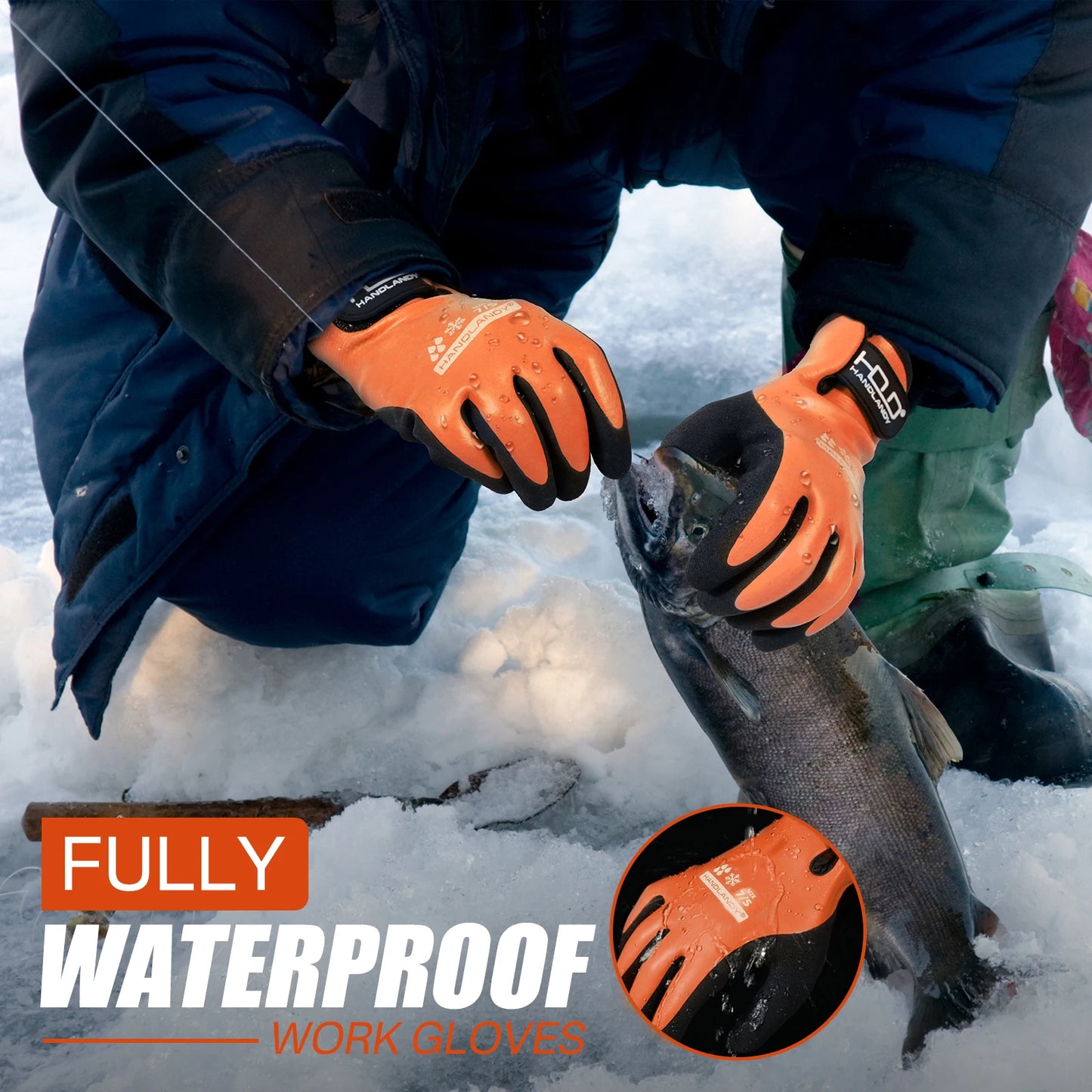 HANDLANDY Waterproof Cold-Weather Work Gloves – Fully Rubber-Coated, Warm Lining, Winter Outdoor Work Protection