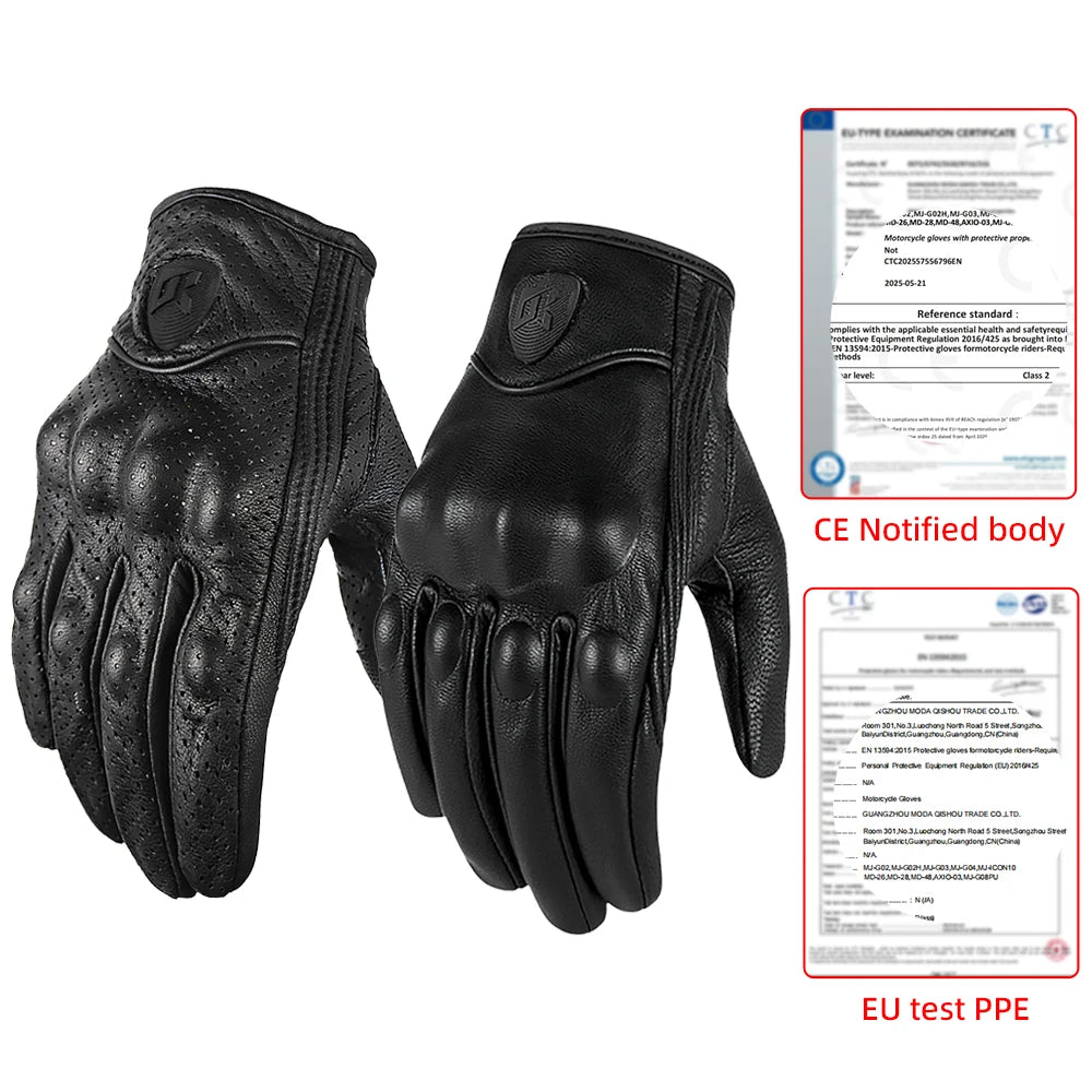 Retro Leather Motorcycle Gloves – Full Finger Protective & Breathable Moto Gloves