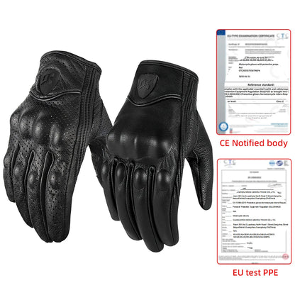 Retro Leather Motorcycle Gloves – Full Finger Protective & Breathable Moto Gloves