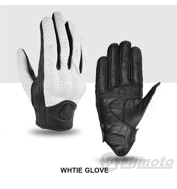 Retro Leather Motorcycle Gloves – Full Finger Protective & Breathable Moto Gloves