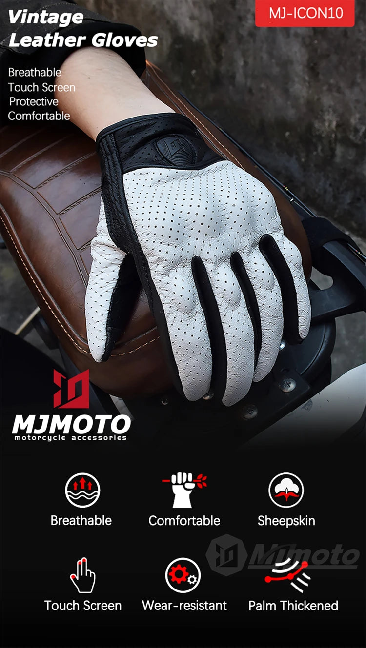 Retro Leather Motorcycle Gloves – Full Finger Protective & Breathable Moto Gloves