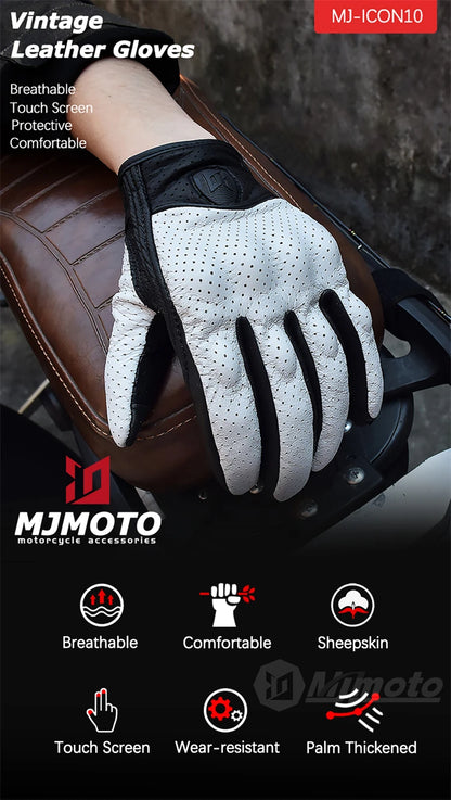 Retro Leather Motorcycle Gloves – Full Finger Protective & Breathable Moto Gloves
