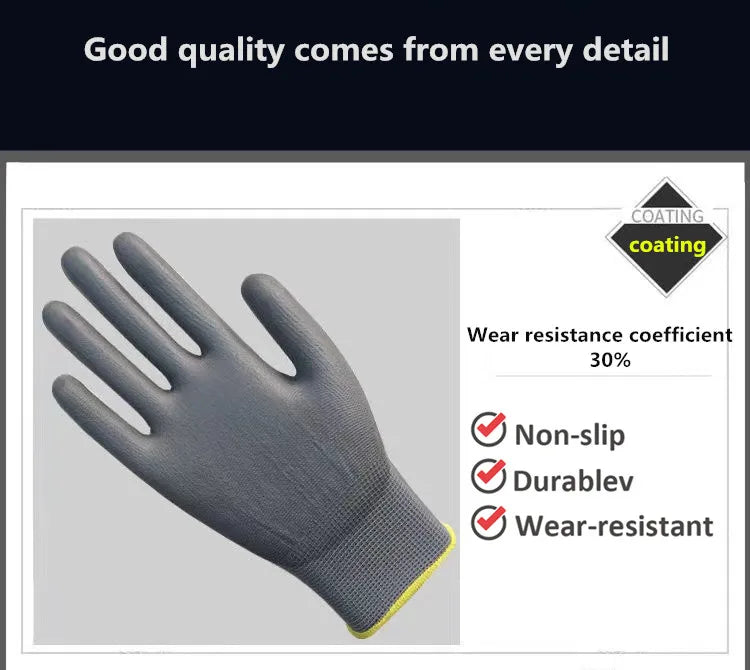 10/20 Pairs Polyurethane Work Safety Gloves – Comfortable, Durable, Non-Slip Grip