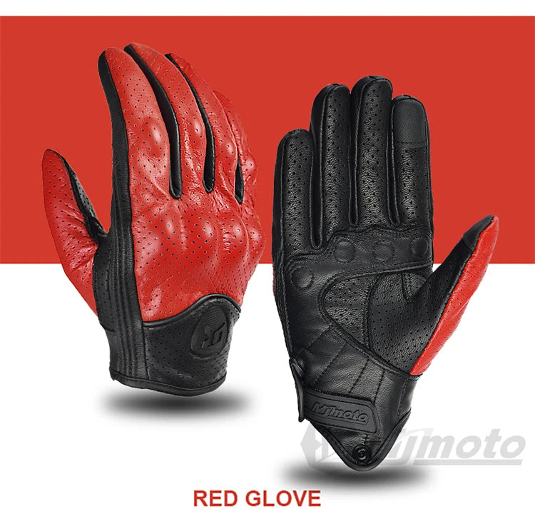 Retro Leather Motorcycle Gloves – Full Finger Protective & Breathable Moto Gloves