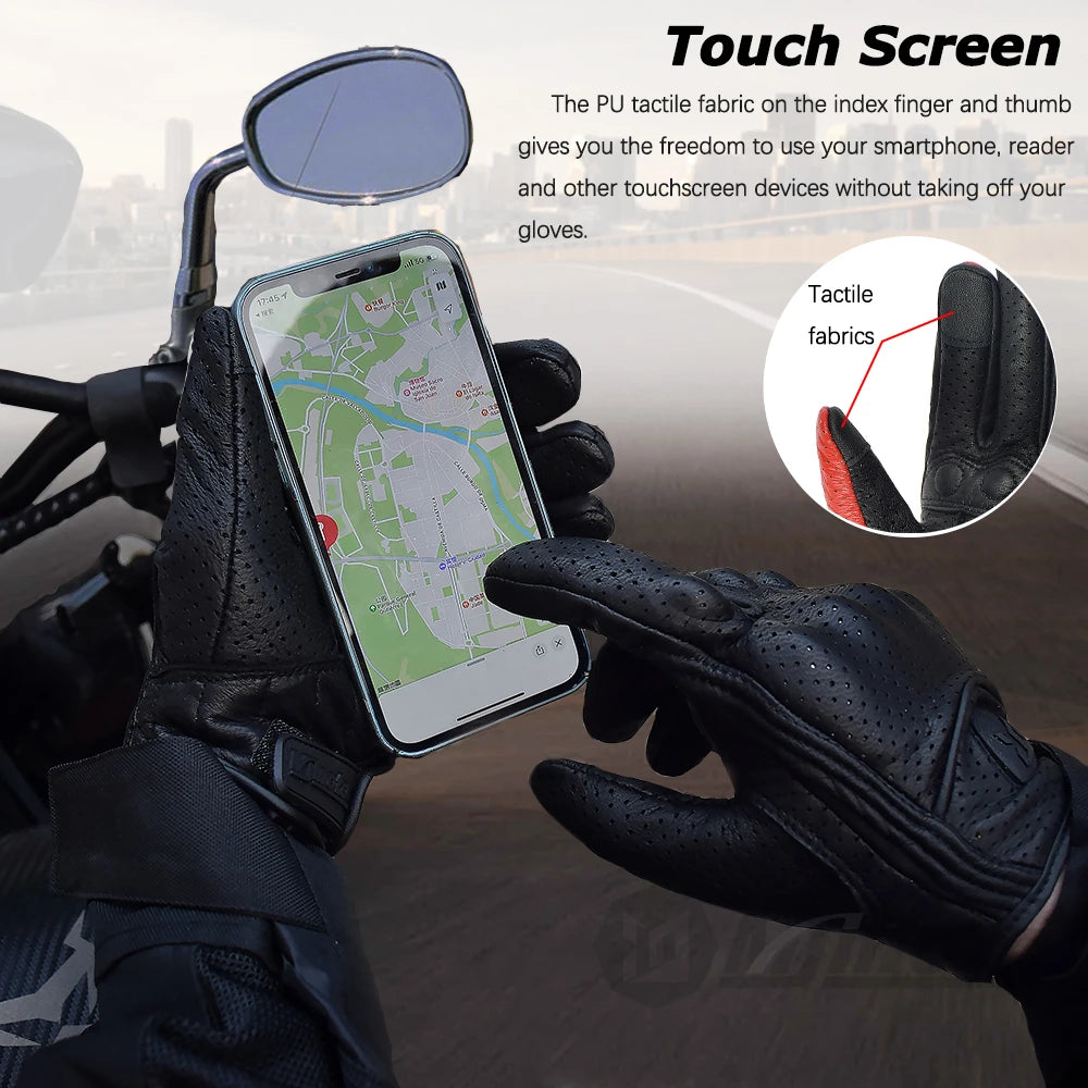 Retro Leather Motorcycle Gloves – Full Finger Protective & Breathable Moto Gloves