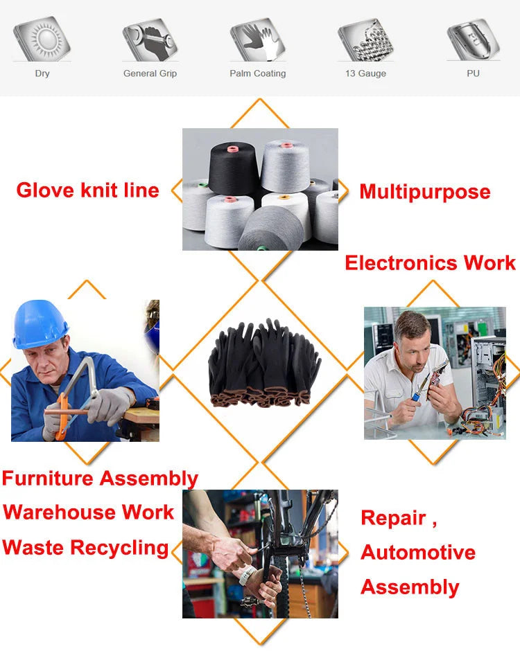 10/20 Pairs Polyurethane Work Safety Gloves – Comfortable, Durable, Non-Slip Grip