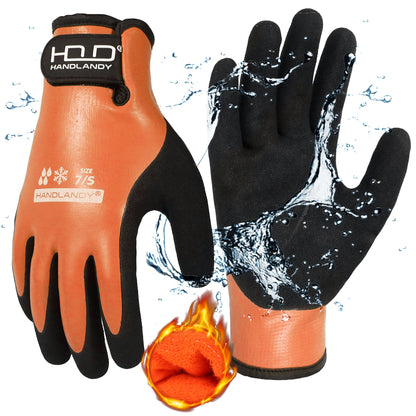 HANDLANDY Waterproof Cold-Weather Work Gloves – Fully Rubber-Coated, Warm Lining, Winter Outdoor Work Protection