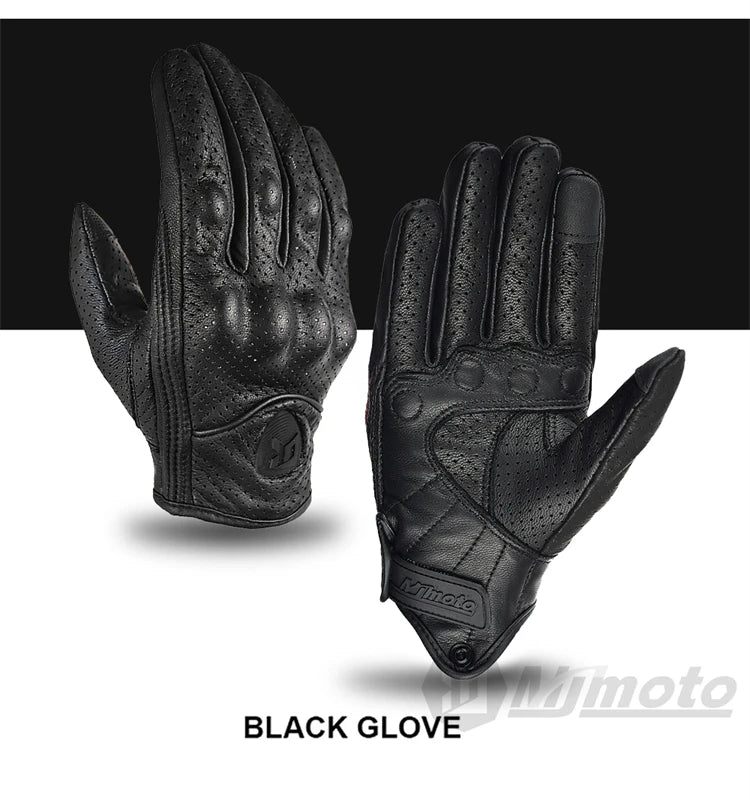 Retro Leather Motorcycle Gloves – Full Finger Protective & Breathable Moto Gloves