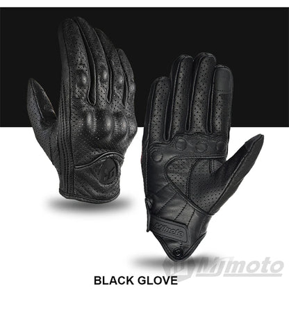 Retro Leather Motorcycle Gloves – Full Finger Protective & Breathable Moto Gloves