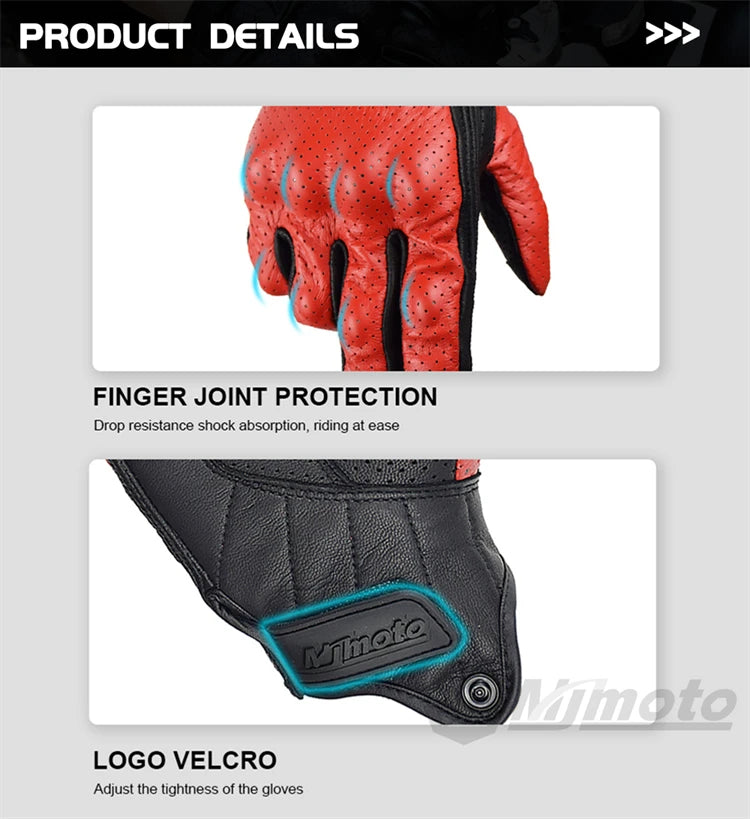 Retro Leather Motorcycle Gloves – Full Finger Protective & Breathable Moto Gloves