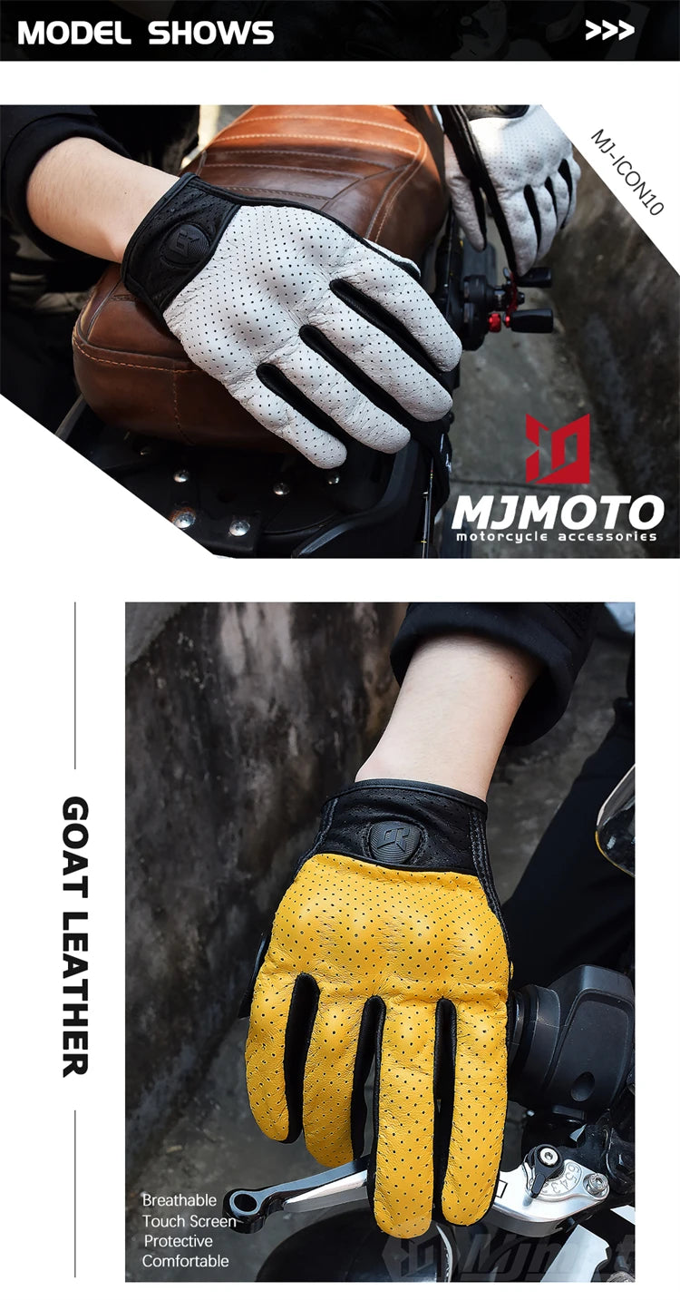 Retro Leather Motorcycle Gloves – Full Finger Protective & Breathable Moto Gloves