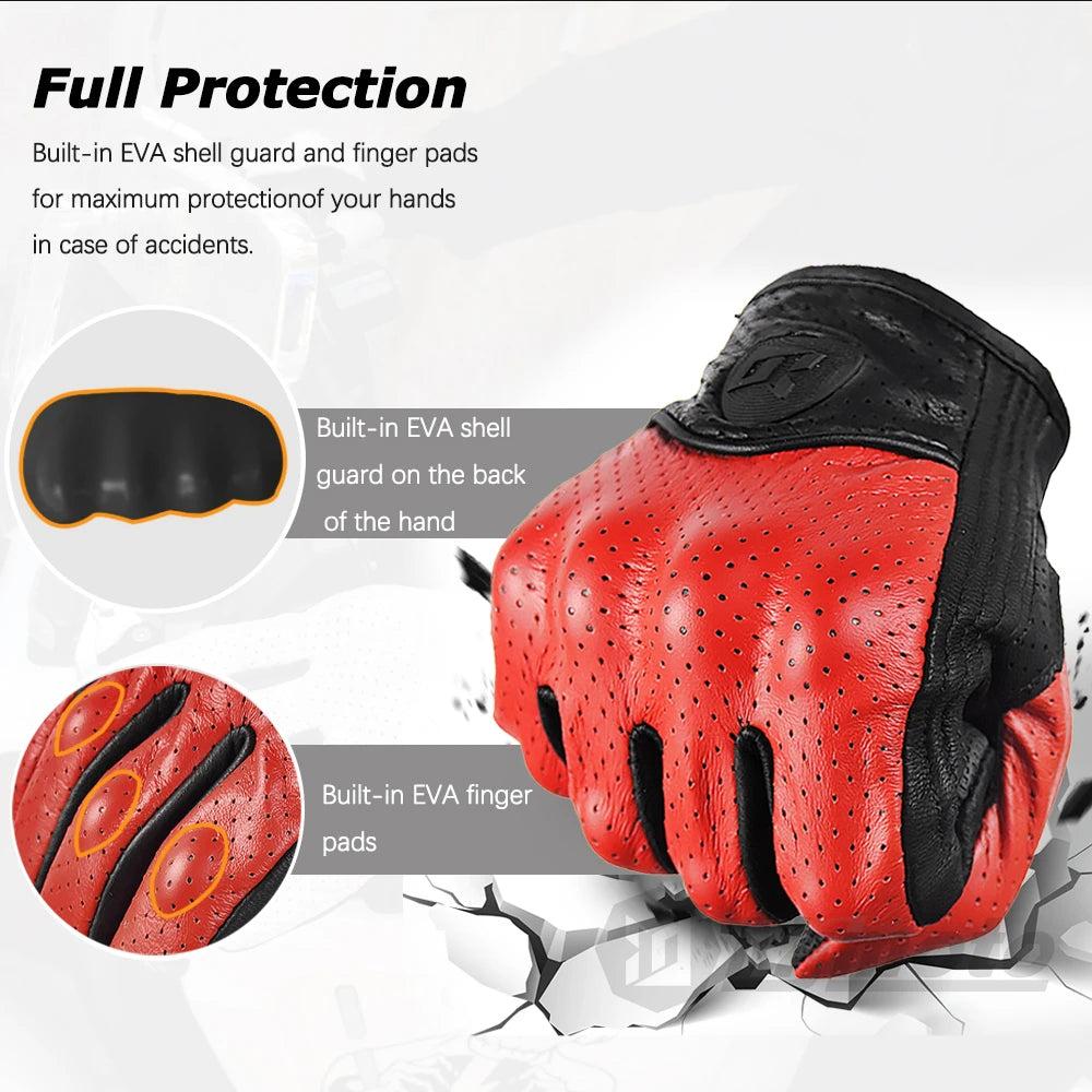 Retro Leather Motorcycle Gloves – Full Finger Protective & Breathable Moto Gloves