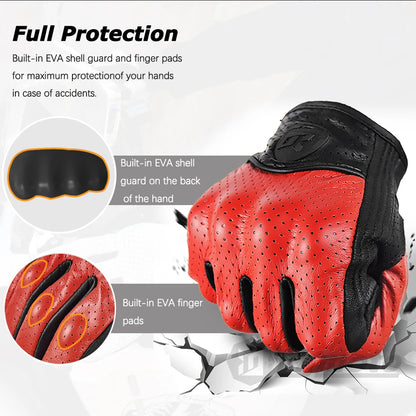 Retro Leather Motorcycle Gloves – Full Finger Protective & Breathable Moto Gloves