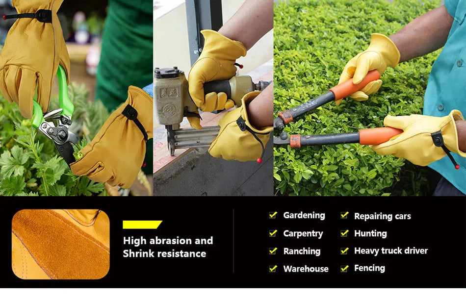 Leather Work Gloves for Men – Heavy Duty Yellow Cowhide Safety Gloves