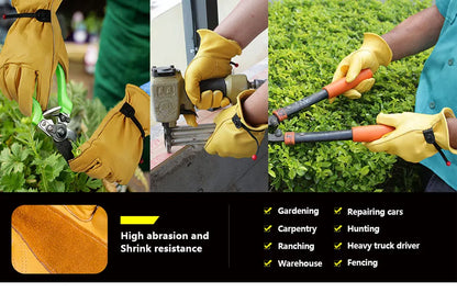 Leather Work Gloves for Men – Heavy Duty Yellow Cowhide Safety Gloves