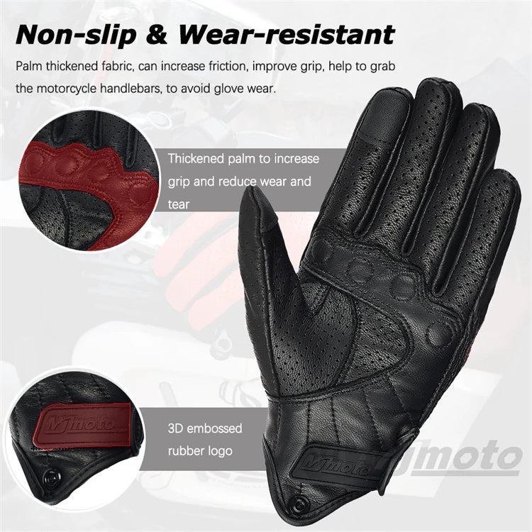 Retro Leather Motorcycle Gloves – Full Finger Protective & Breathable Moto Gloves