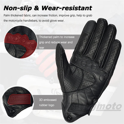 Retro Leather Motorcycle Gloves – Full Finger Protective & Breathable Moto Gloves