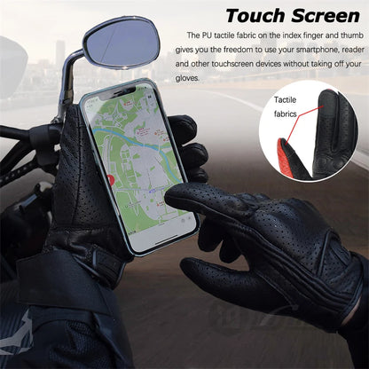 Retro Leather Motorcycle Gloves – Full Finger Protective & Breathable Moto Gloves